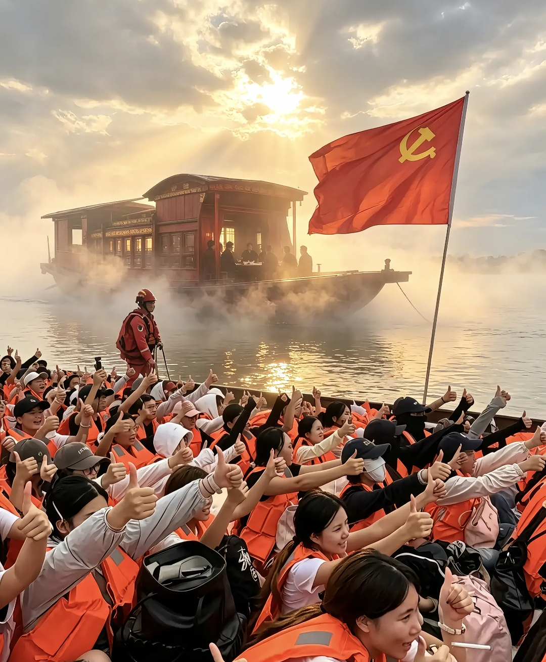 我们党就是在一条“红船”上成立的。 