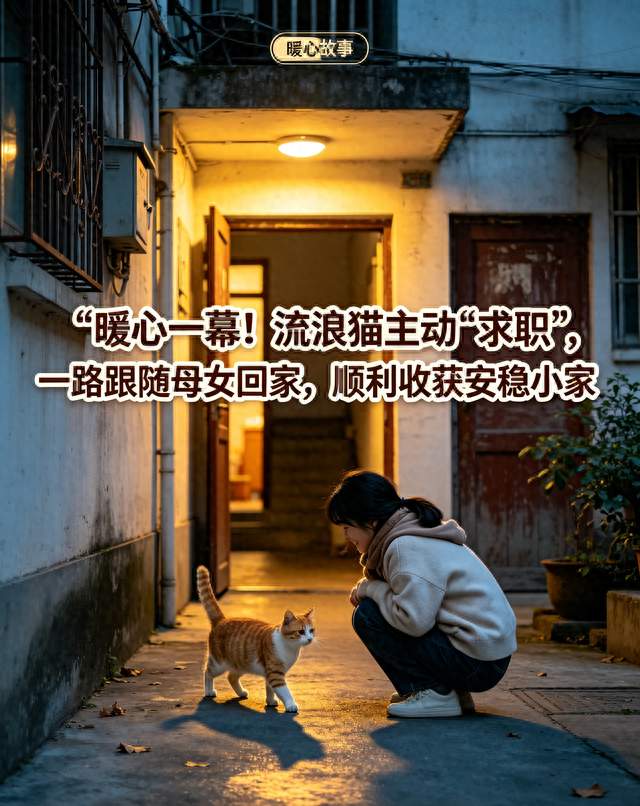 暖心一幕！流浪猫主动“求职”一路跟随母女回家顺利收获安稳小家