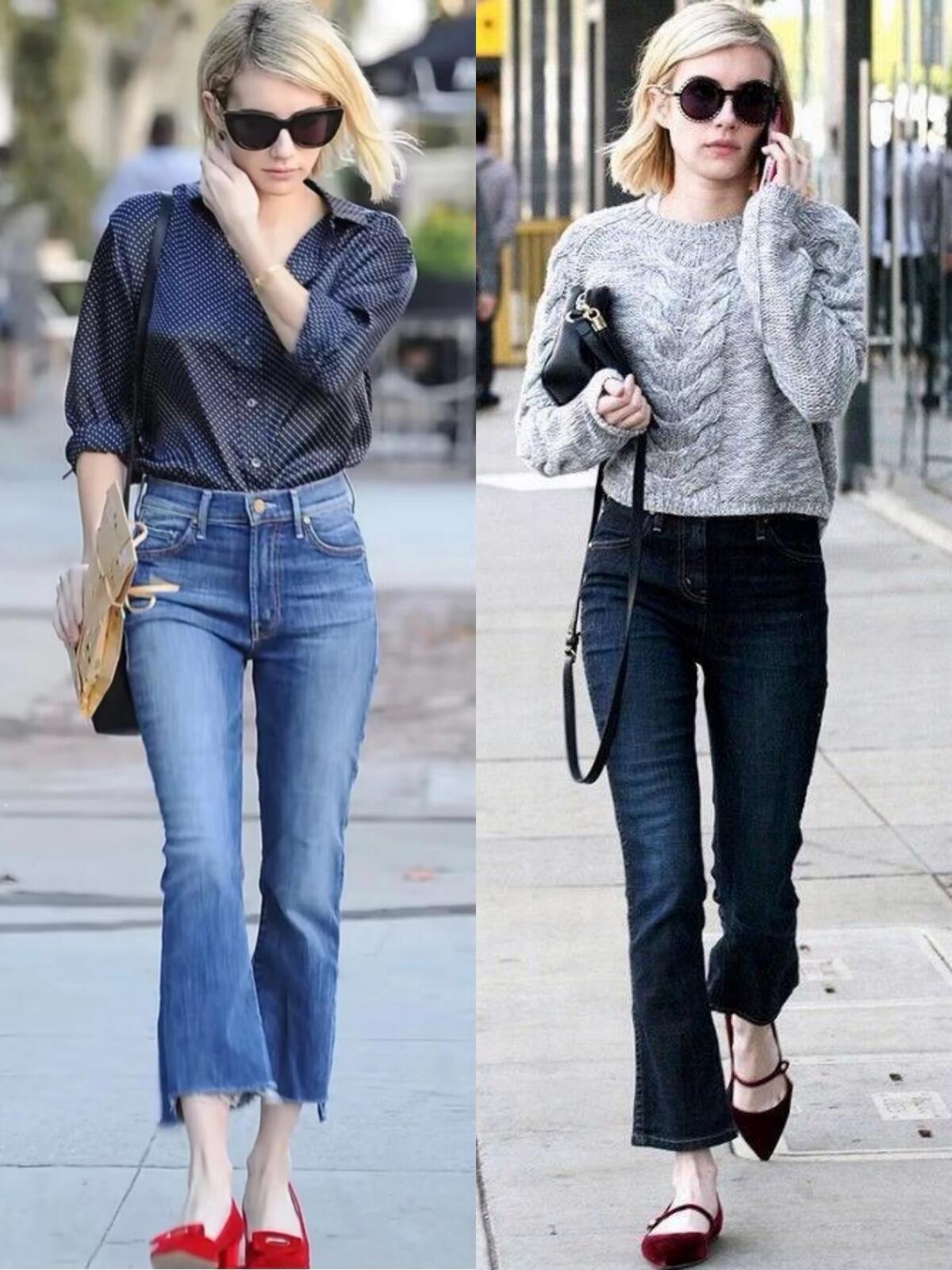 身高158cm的Emma Roberts，堪称小个子穿搭范本，尤其擅长用牛仔裤打