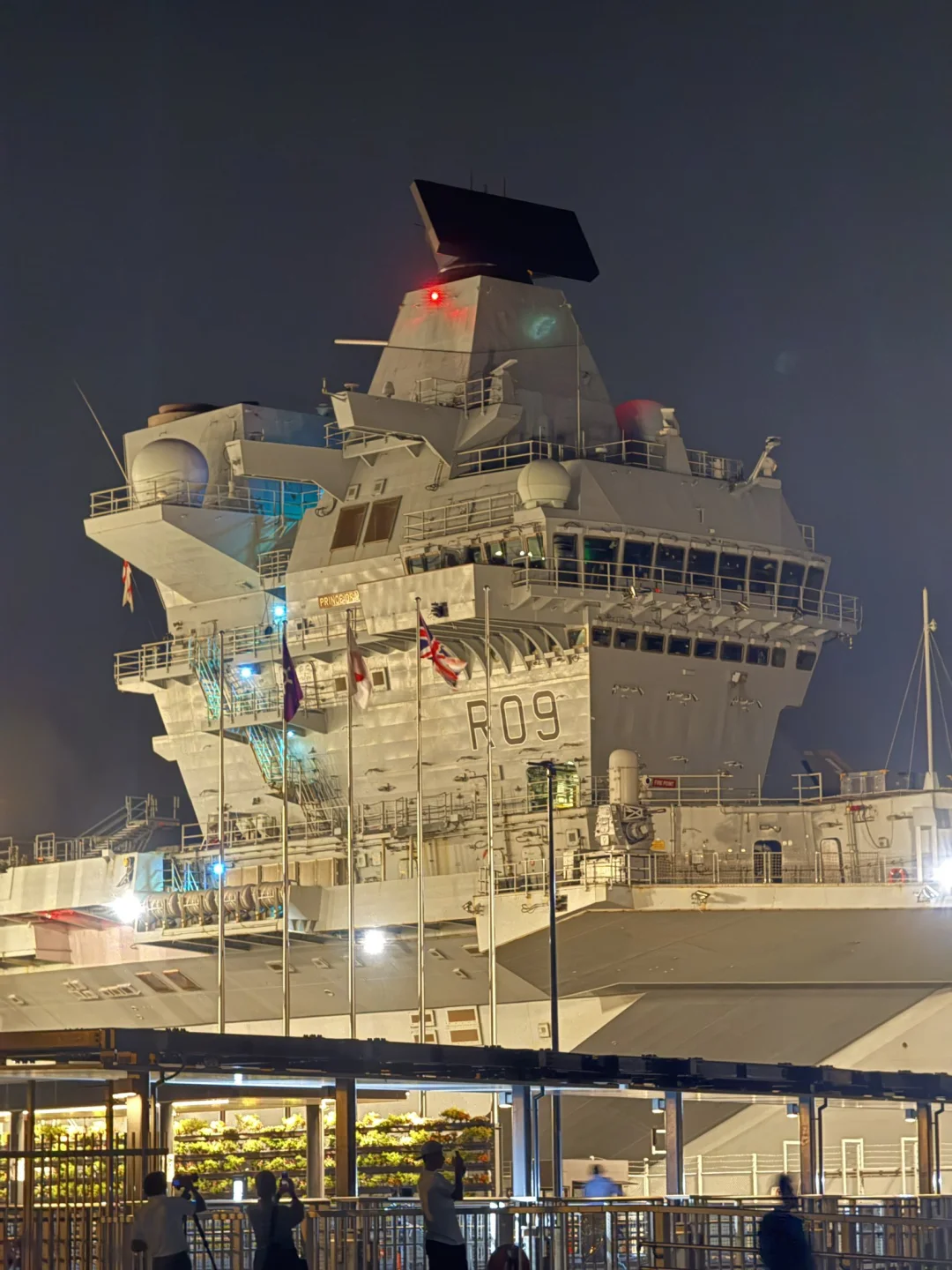 夜色下，东京国际邮轮码头的英国航母