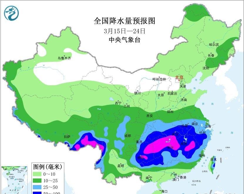 未来江南地区的雨水很多很多，不少地区的累计降水量将在100毫米以上。 ​​​