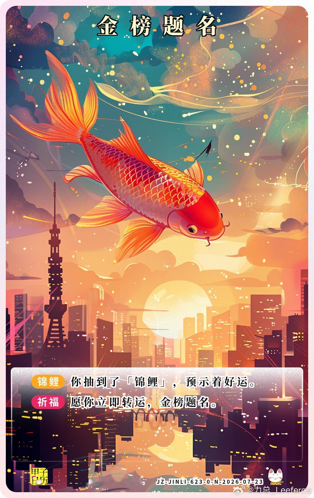 锦鲤 愿你立即转运，金榜题名。 
