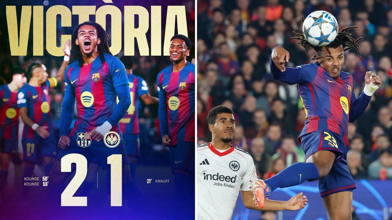 欧冠：巴塞罗那主场2-1击败法兰克福，各赛事取得4连胜。
克瑙夫单刀破门，孔德双