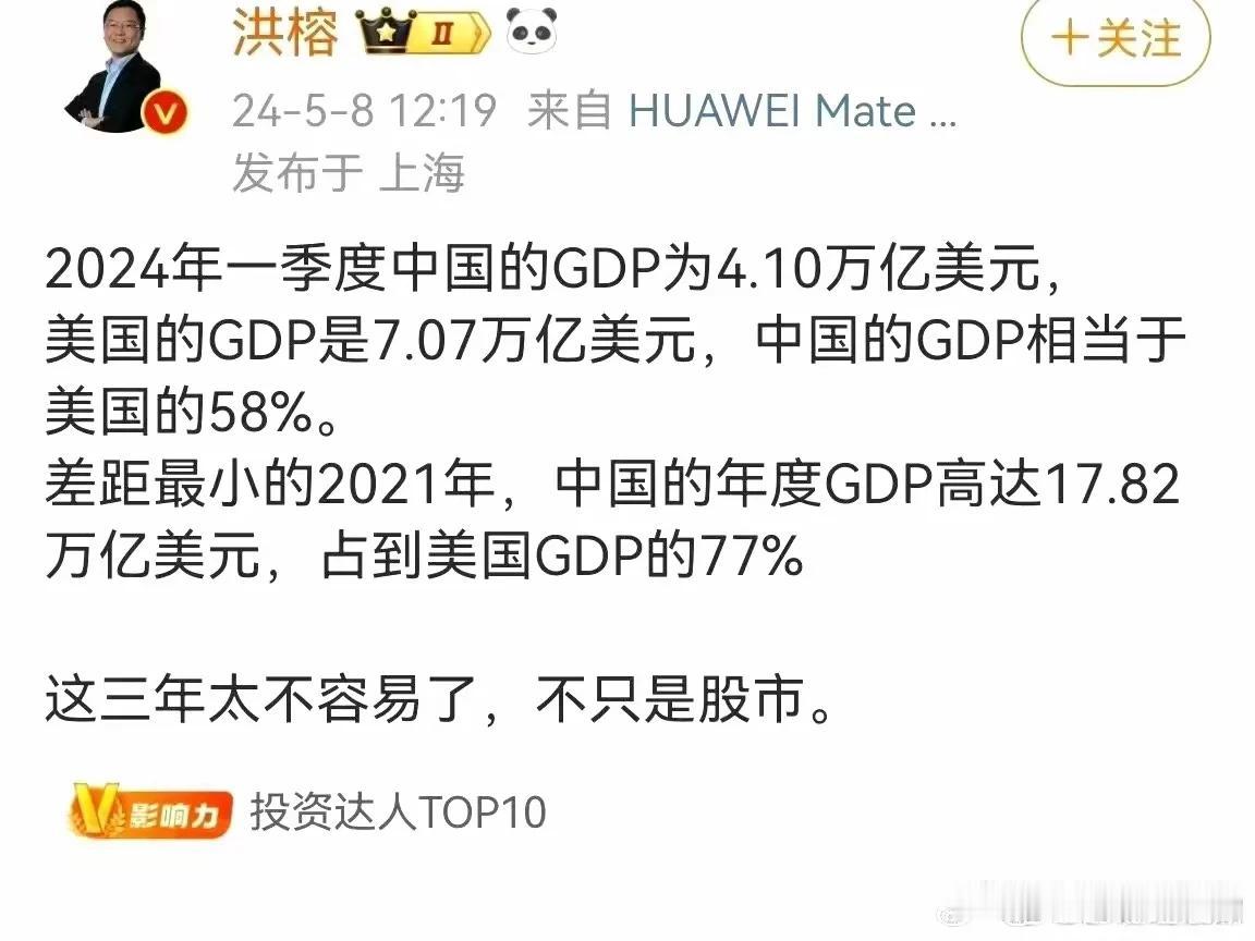 不能只看GDP，要看人民幸福指数，虽然这三年来GDP差距与美国有所扩大，但是我们