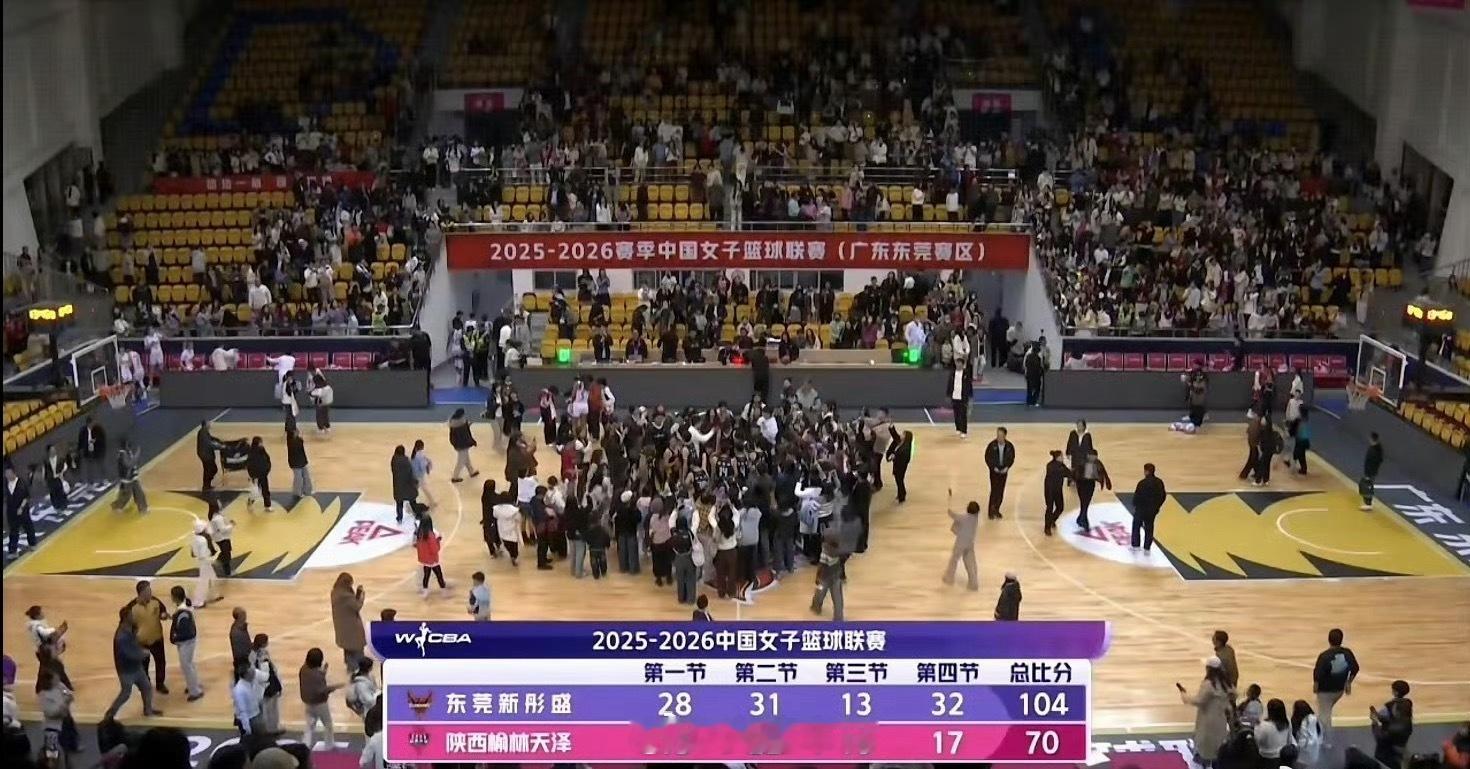 今晚结束的一场WCBA常规赛，广东女篮以104比70击败陕西女篮，收官2025-