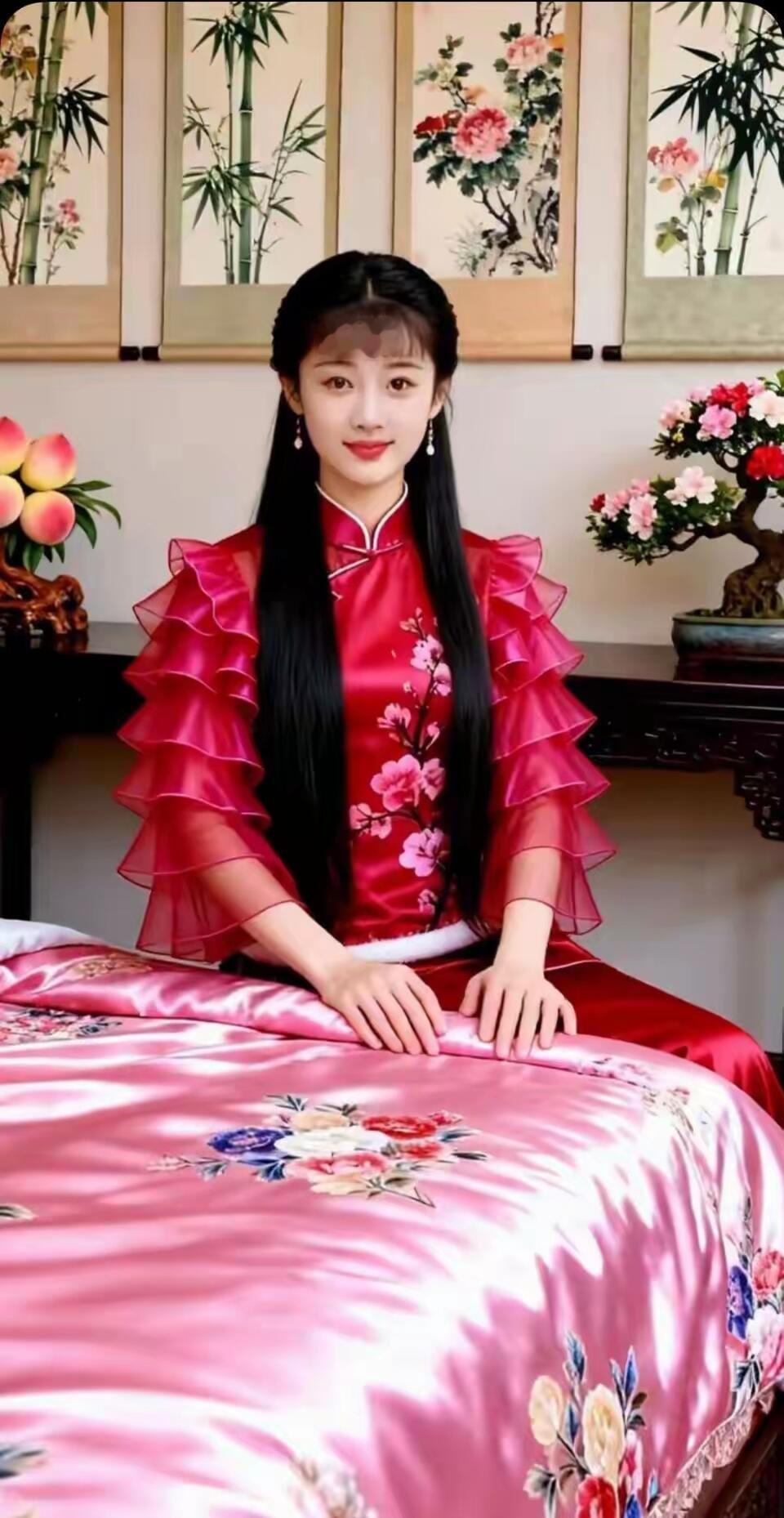 优雅红衣少女，古典韵味十足