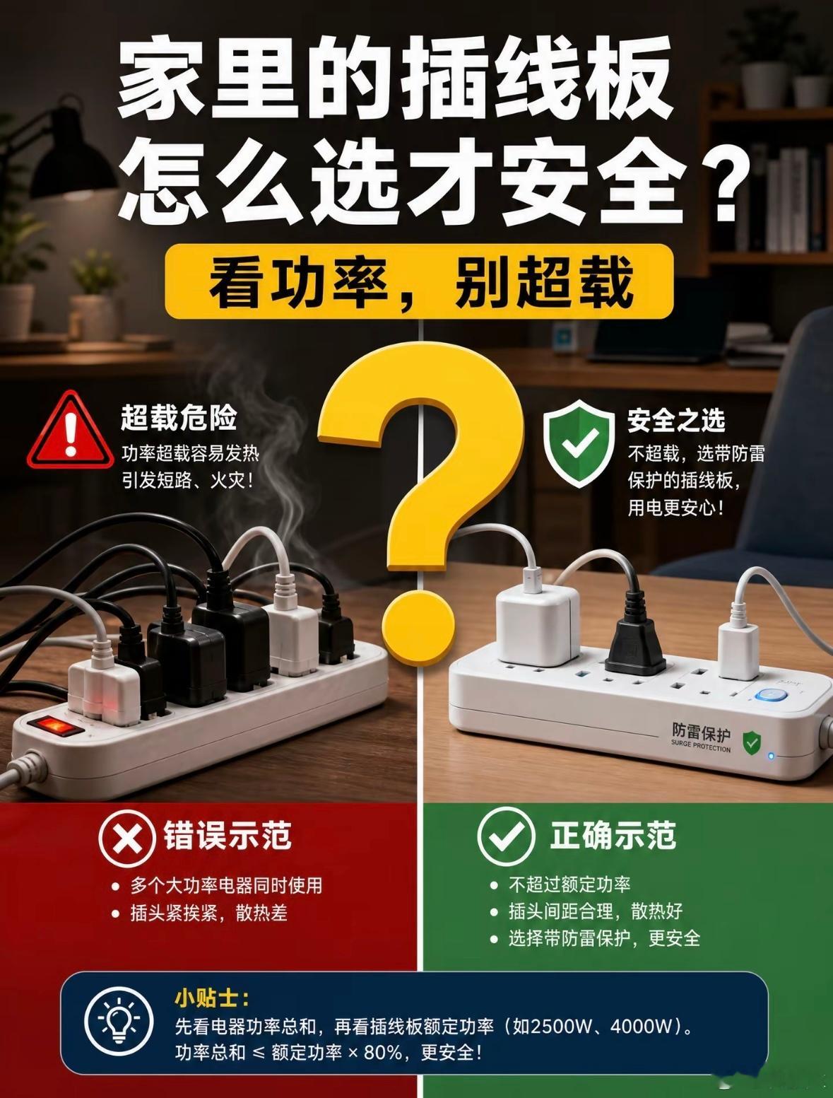 老人最容易忽略的用电隐患 很多长辈觉得插排“能插上就能用”。一个插线板上插着电热