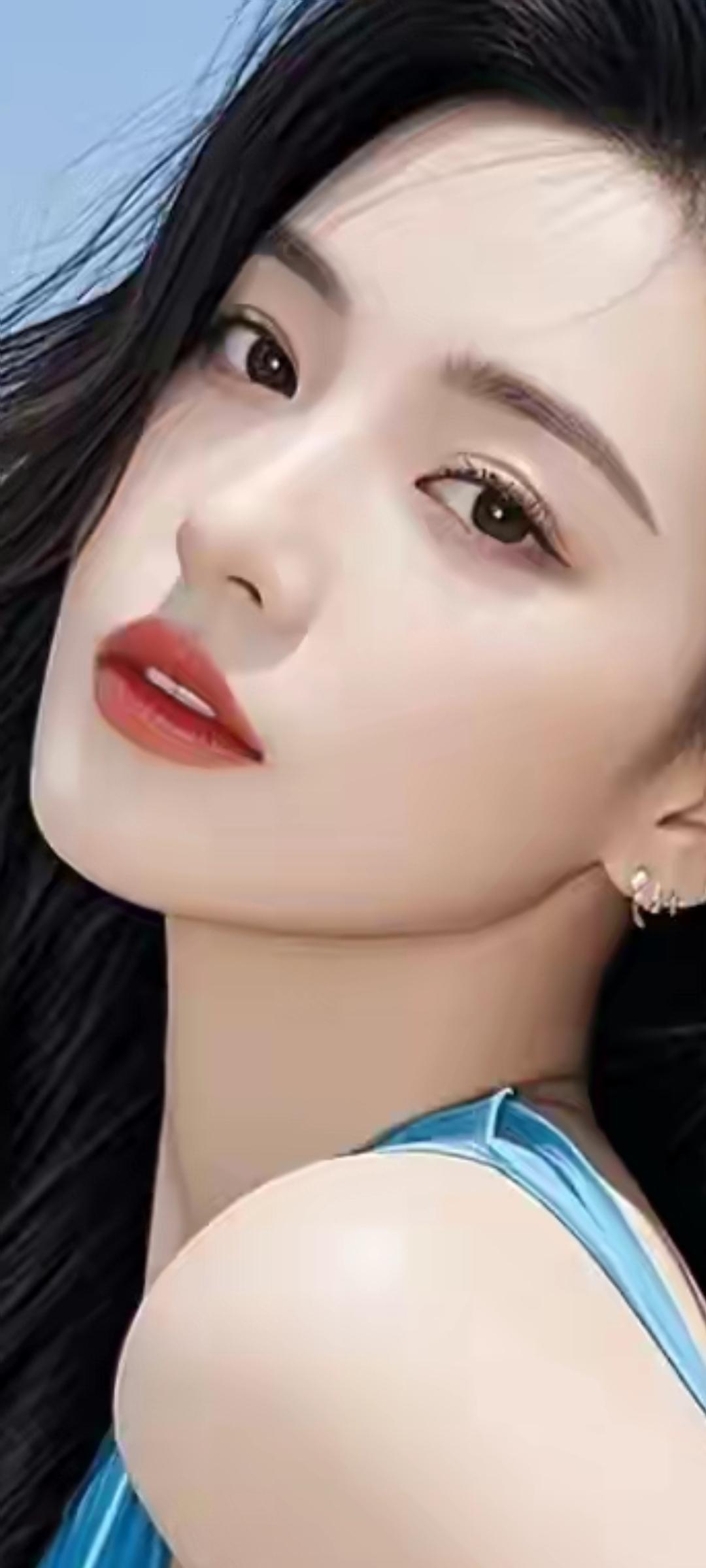 清新脱俗的少女，蓝色连衣裙，自然妆容，散发着青春的气息。