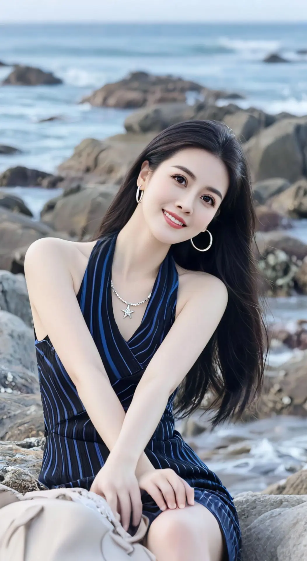 AI扩图 AI海滨微笑照 生活随拍