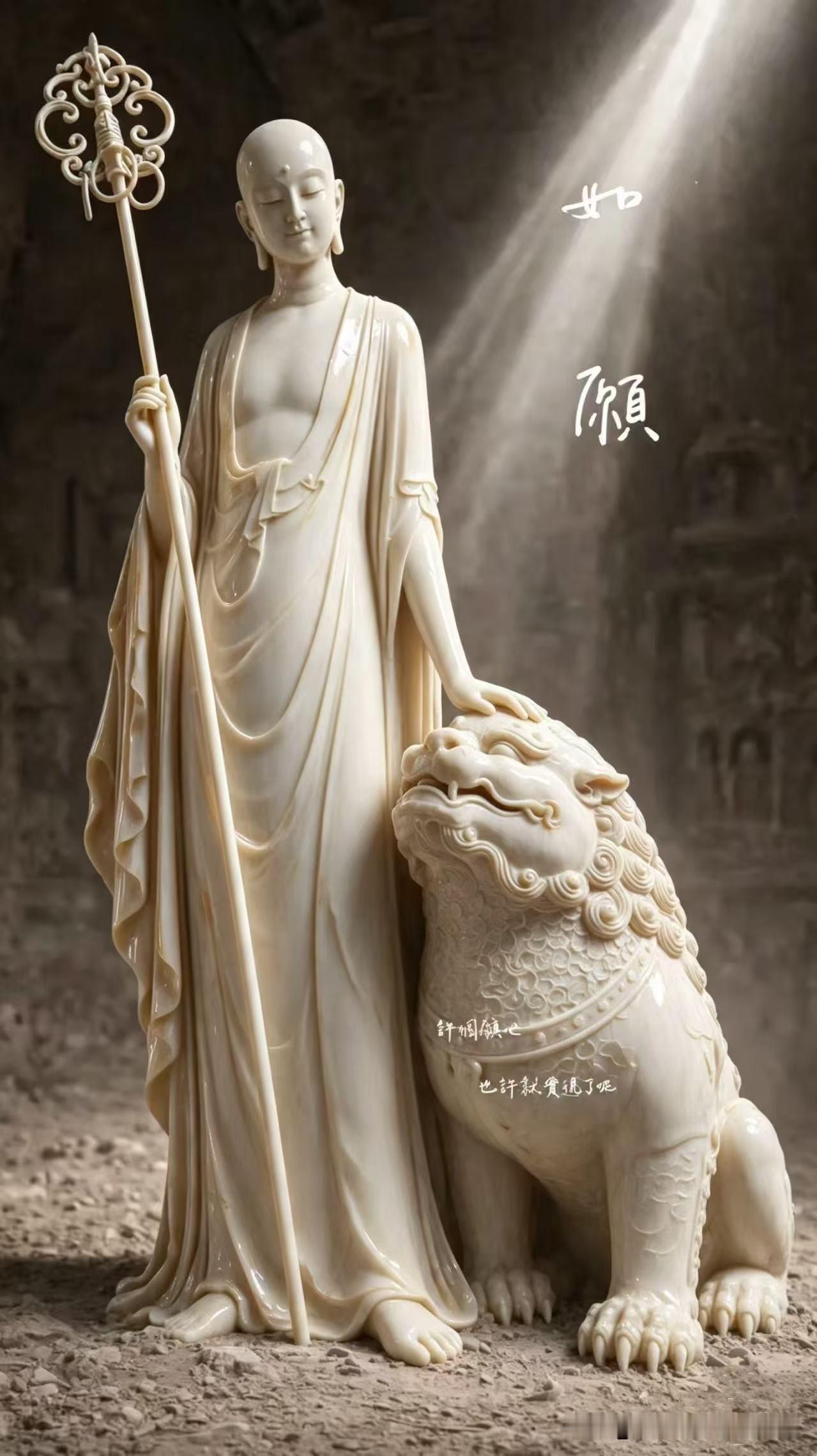如愿地藏，静守一方清境。

猛犸材质温润细腻，省级大师全手工雕刻，法相端庄安详，