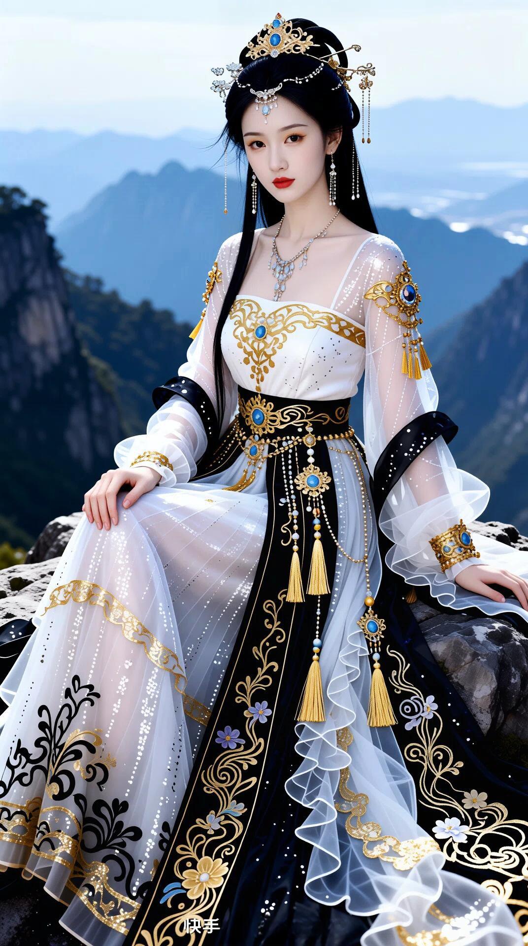 仙气飘飘的古风美人，置身于山水之间，宛如画中仙子。