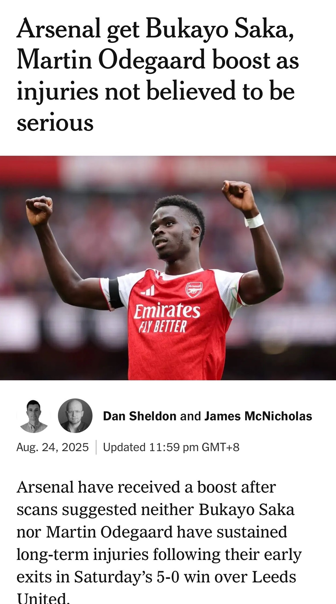 The Athletic 阿森纳系两位记者联合发文也证实了此前泰晤士报的报道，确