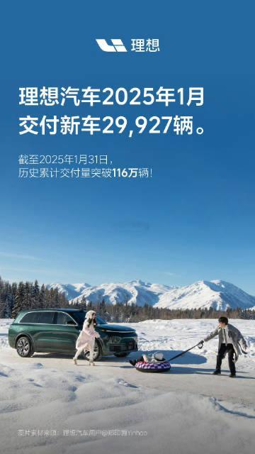 25年1月理想销量出炉1月销量29927辆，同比-4.0%——在春节月能够取得这