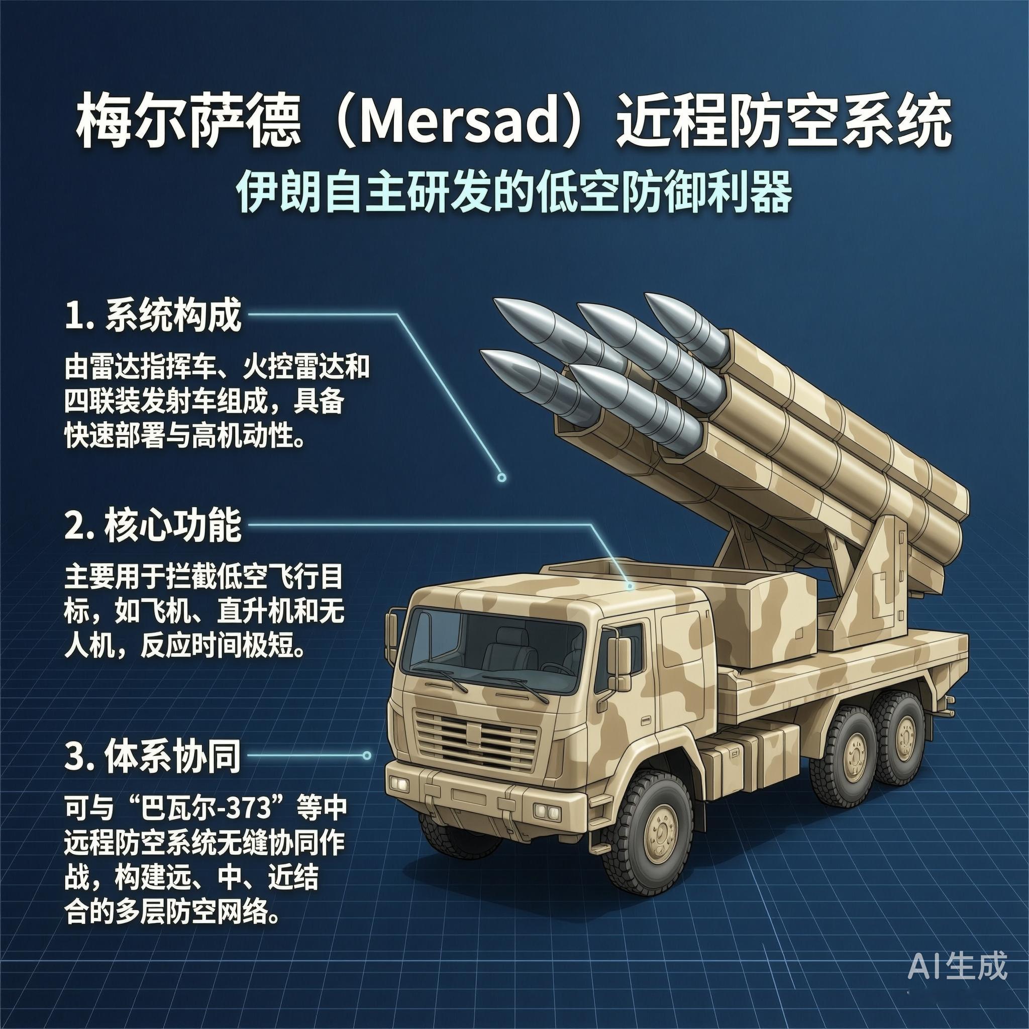 军事ai新视野 梅尔萨德防空系统梅尔萨德（Mersad）是伊朗自主研发的近程防空
