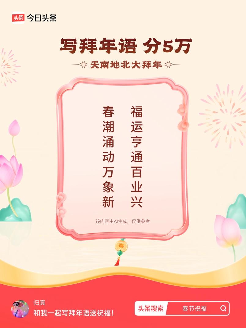 写拜年语送祝福新春拜年送祝福！我的祝福是：“春潮涌动万象新，福运亨通百业兴”！快