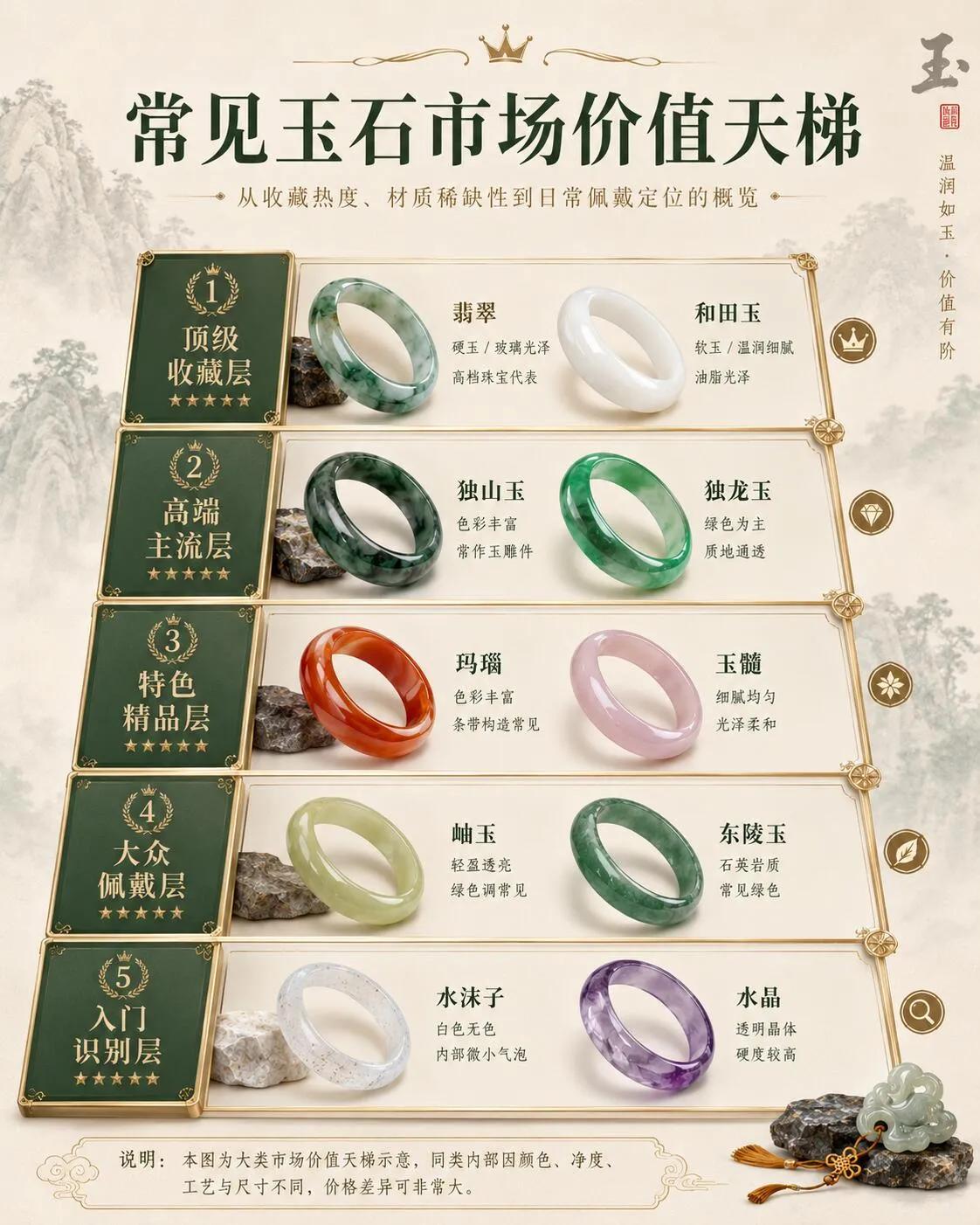 【玉石阶级图鉴】
翡翠当贵族，和田玉是老干部，玛瑙算工薪，黄龙玉像暴发户，石英岩