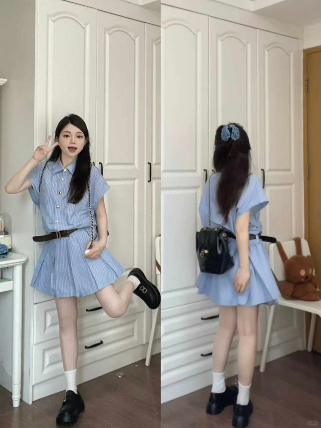 蓝色衬衫好清爽好韩～