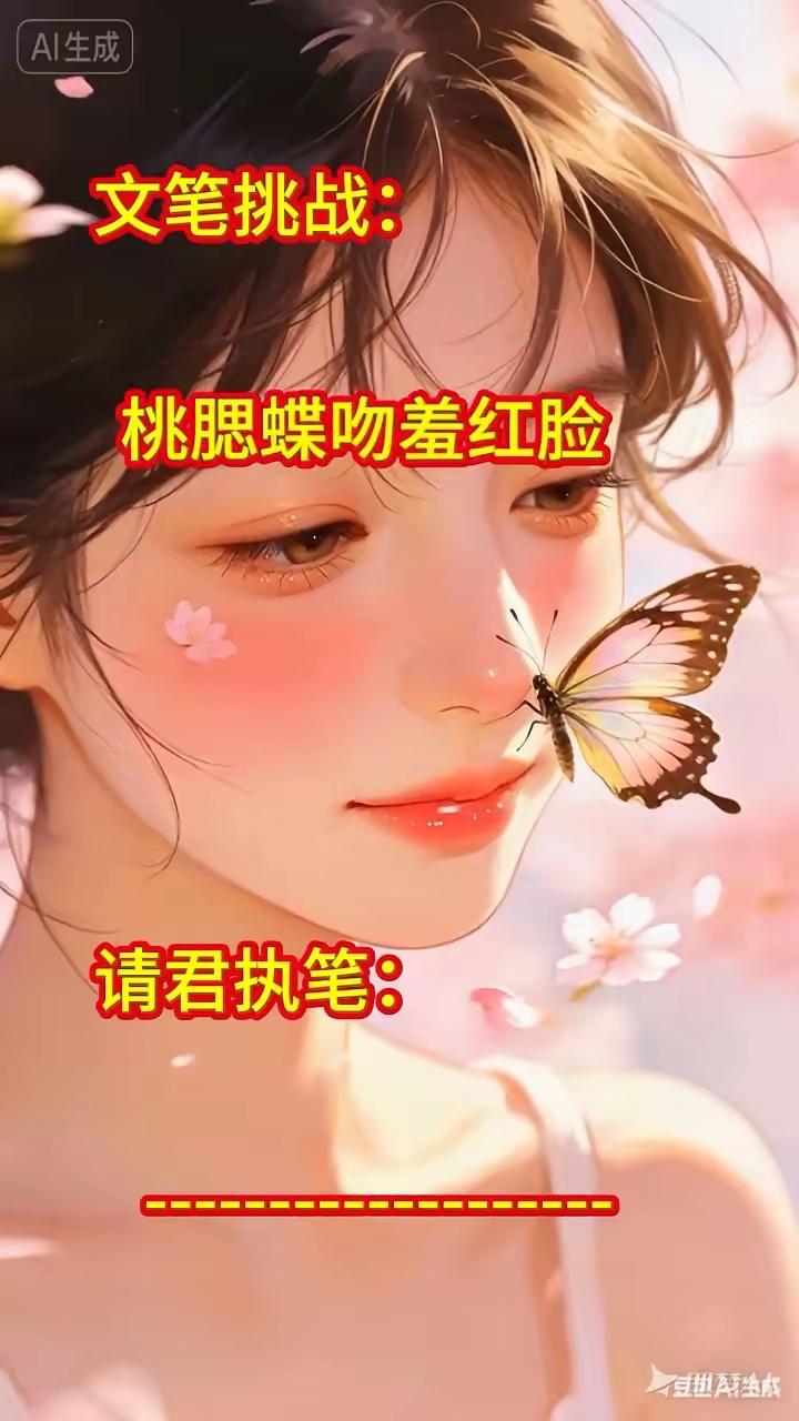 桃腮蝶吻羞红脸，
玉面蜂过女觉亲。
横批：《羞红脸与女觉亲》