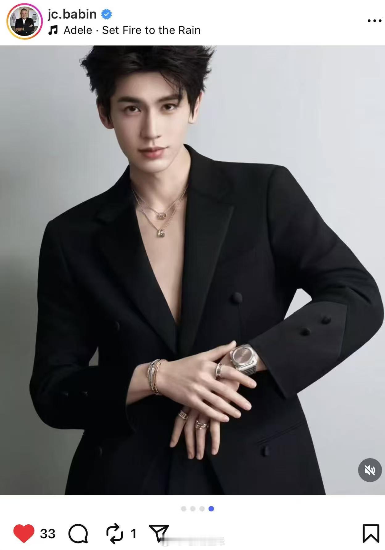 宝格丽全球ceo个人ins账号发了张凌赫，被总部高度认可，品牌方就这样对凌赫宠爱