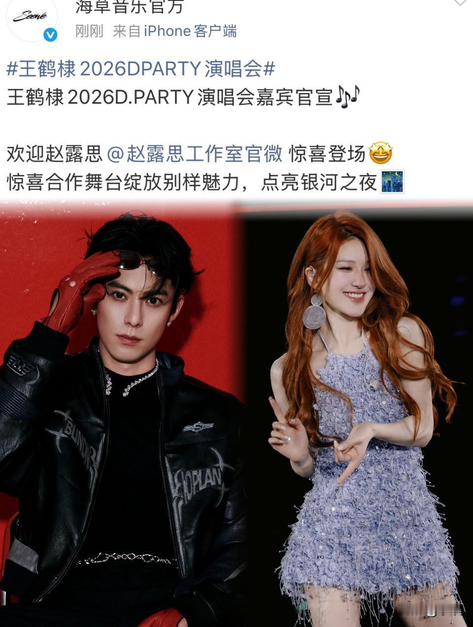 wok！！王鹤棣演唱会官宣赵露思是惊喜嘉宾！！我在想，这两人不会后续还有什么合作