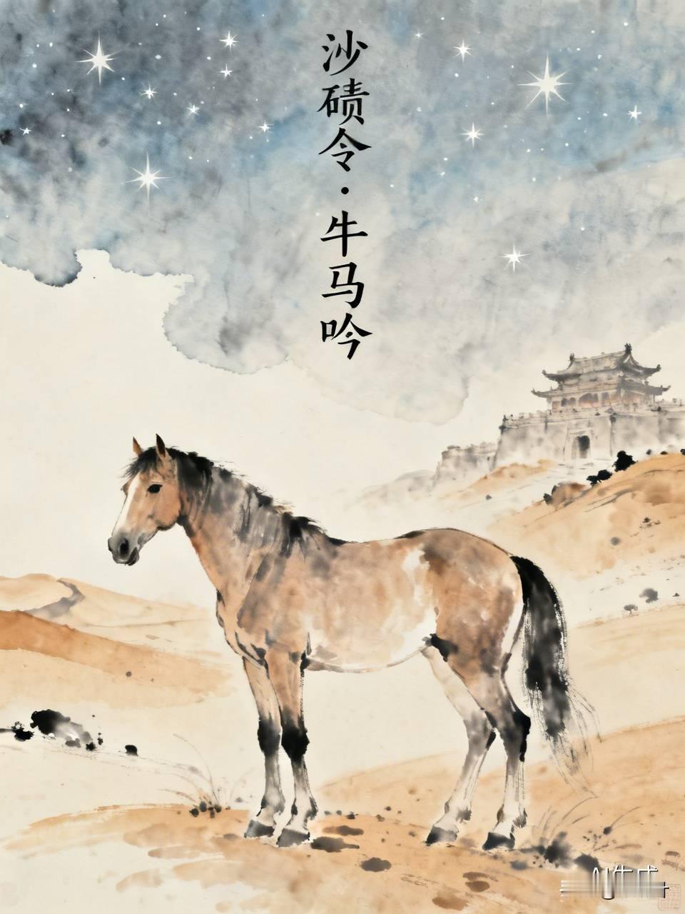 沙碛令·牛马吟

晨星未落鞭先打，暮雪初飞鞍未卸。笑说黑马踏云涯，蹄陷黄泉成笑语