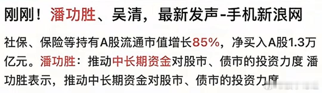 今天在陆家嘴金融论坛上面，明确表示社保等中长期资金大规模入市超85%，总投入资金
