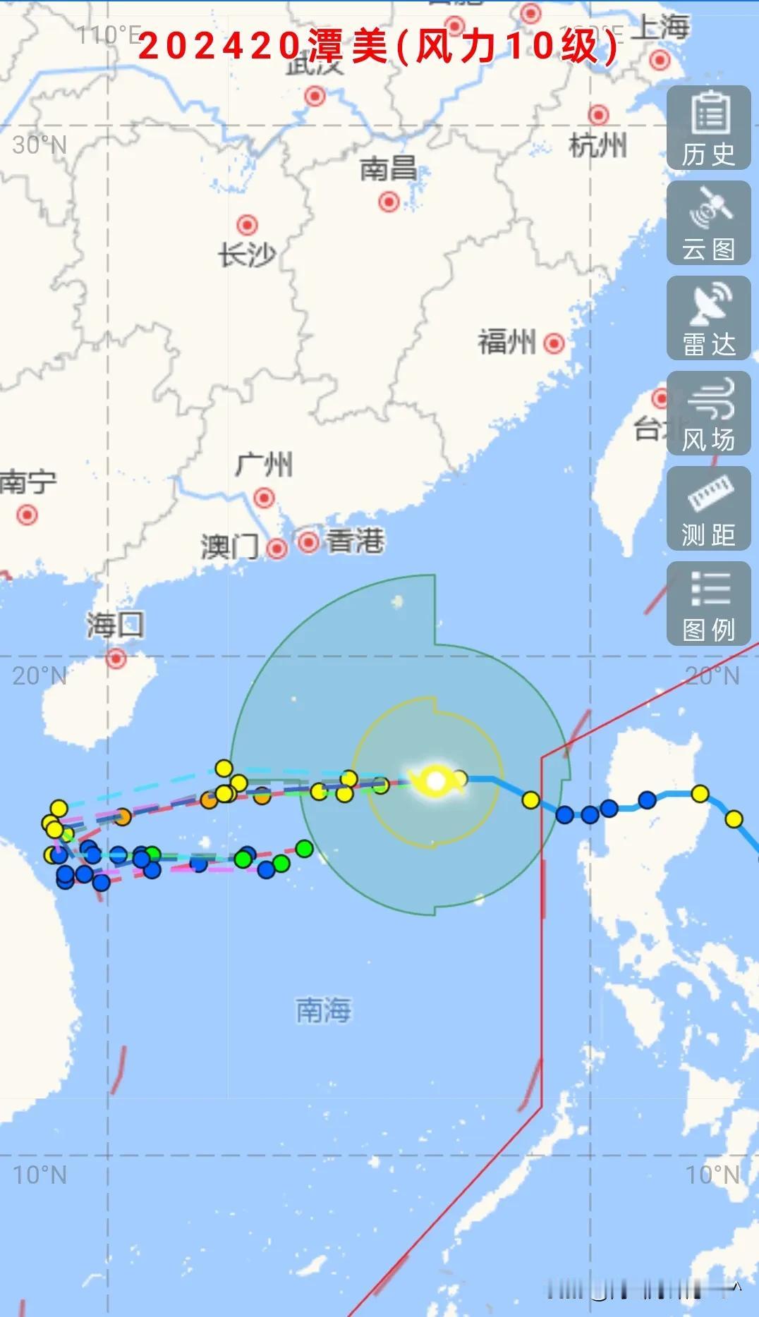 好家伙，看这今年第20号秋台风潭美的行走路线，只是准备在海南和越南之间来个回旋台