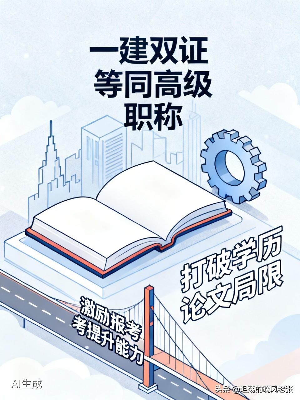 拥有一级建造师两个专业证书可等同于高级职称使用。以往评高级职称，还需先发表论文，