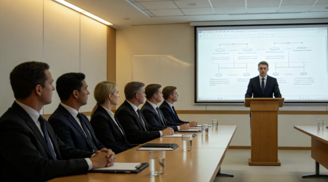 公司每年两次晋升答辩，评审团坐成一排，候选人挨个进去讲PPT。
今年阿杰进去五分