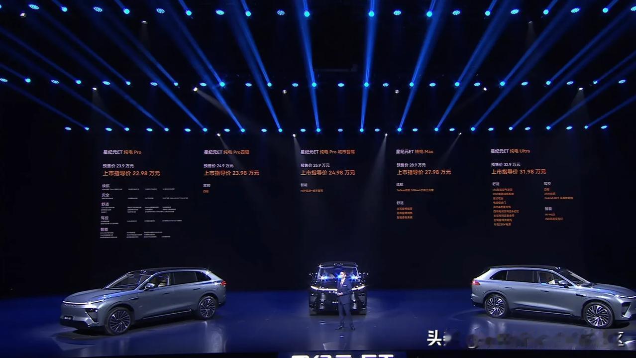 奇瑞星途星纪元ET终于正式上市公布售价了[思考]纯电版共有5个配置，售价22.9