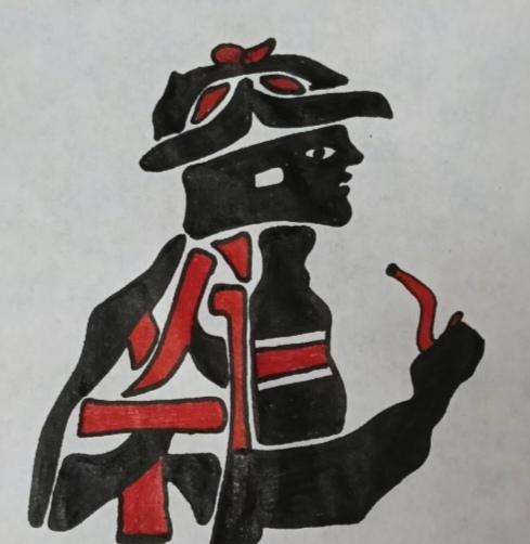 〔看图猜字〕
图中画面真有乐；
一个老汉在抽烟；
用的还是大烟斗；
这个造型隐藏