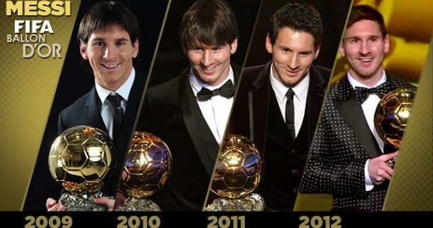 2013年的今天，梅西金球四连🌕成为唯一一位连续四次获得该奖项的球员梅西