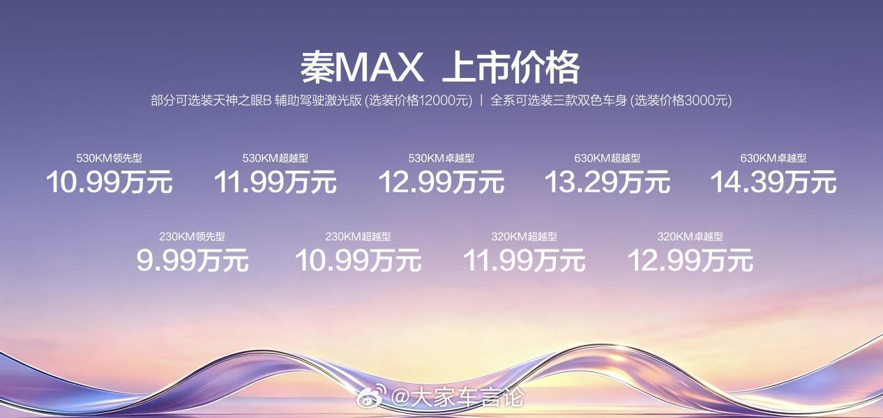 比亚迪秦MAX EV、DM-i正式上市，9.99万起售。定位B级轿车，DM-i、