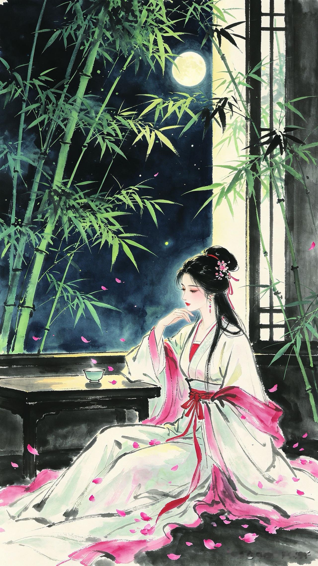 竹影摇窗酒未消，
愁深却恨盏中涛。
清风若解人间事，
        
…………