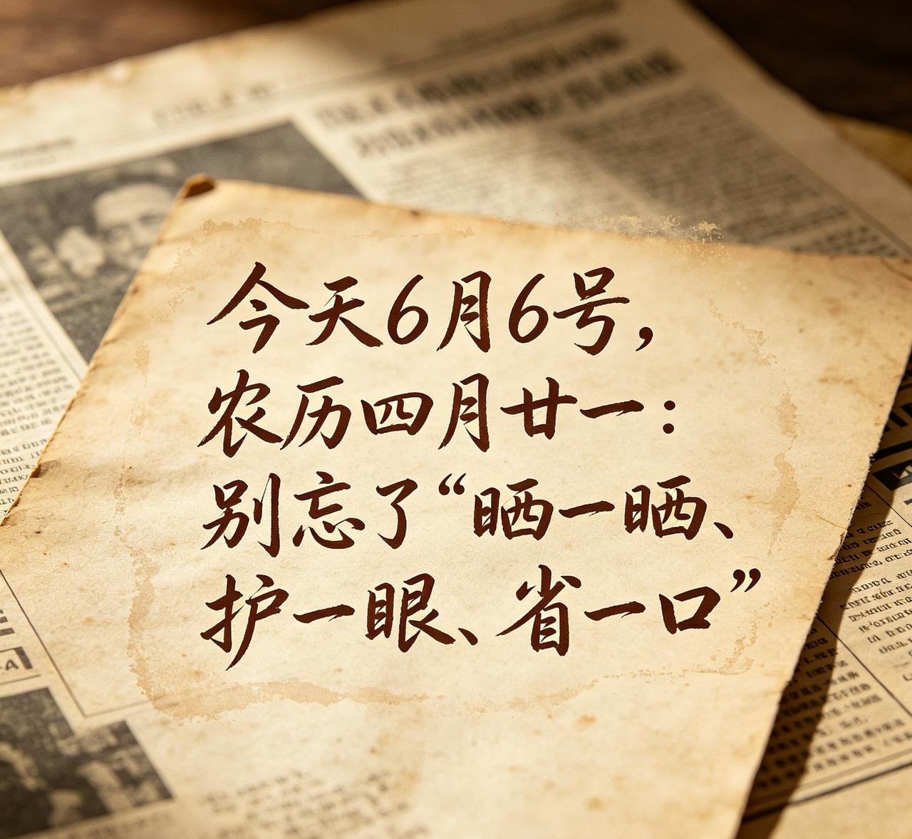 【今天 6月6 日｜农历四月廿一｜“六六大顺”不是转发，是今天别犯俩傻：】

1