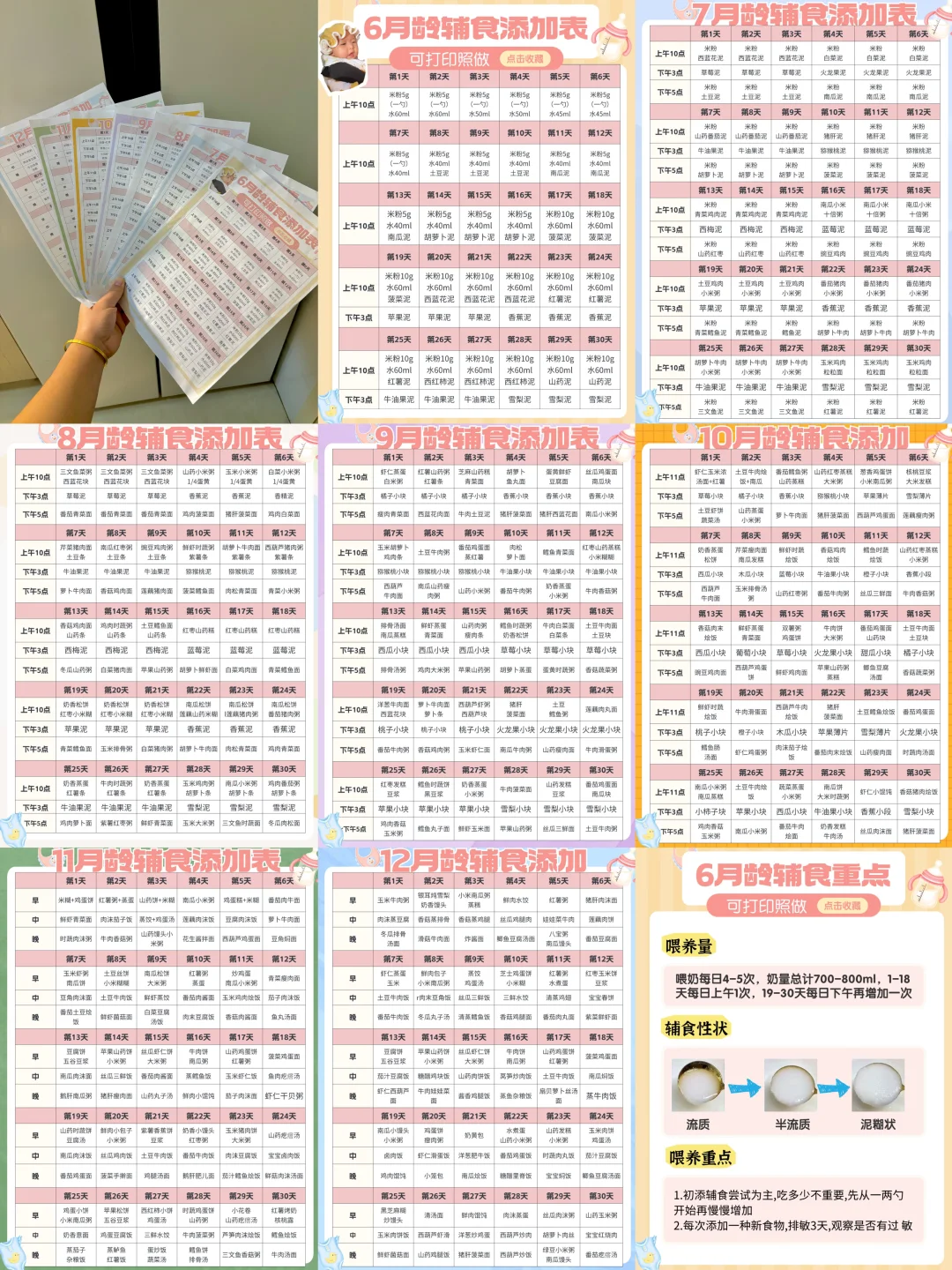 给婆婆打印的6-12月辅食添加表！自用可打印