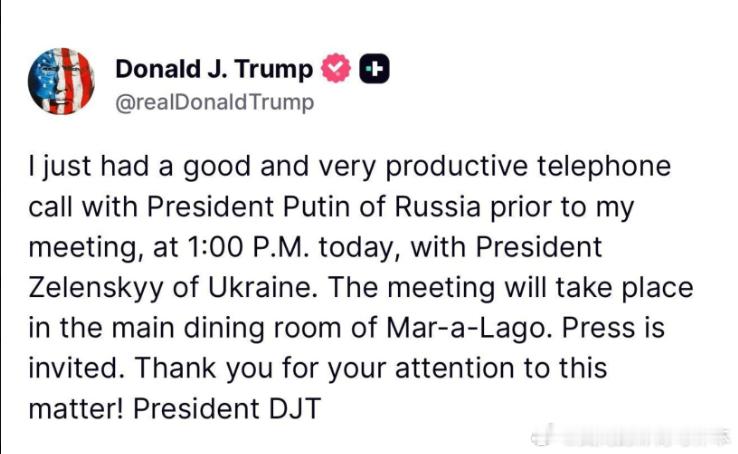 【黄金时代】川普泽连斯基圣诞假期海湖庄园会面之，川普预告川普：今天下午1点，我将