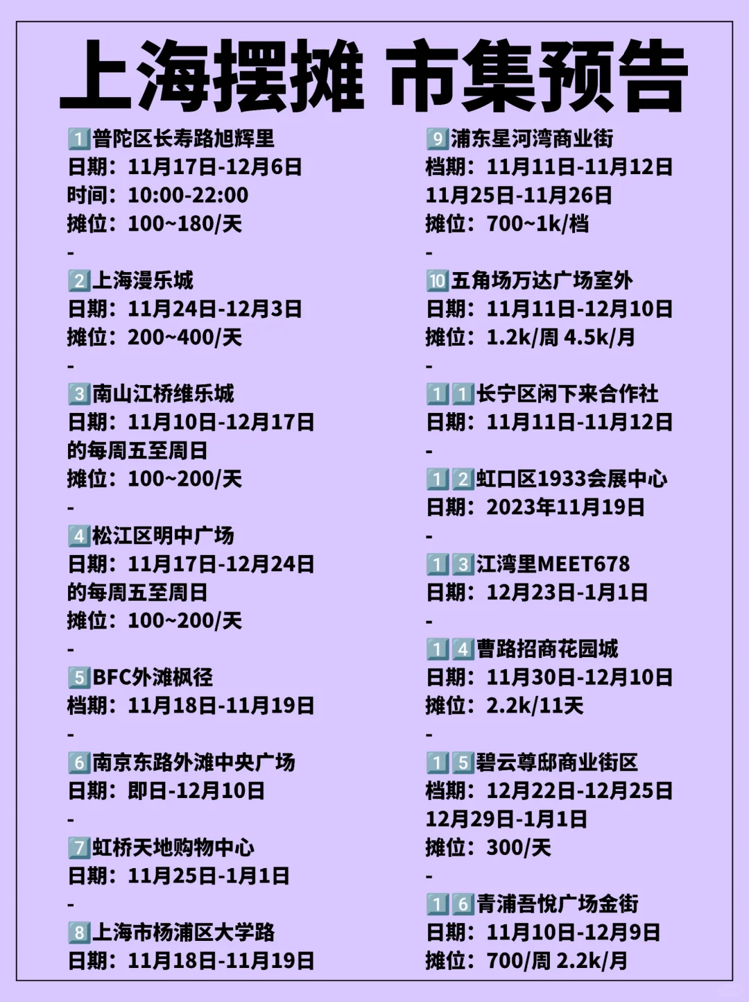 抢先看！上海市集预告｜摆摊信息汇总