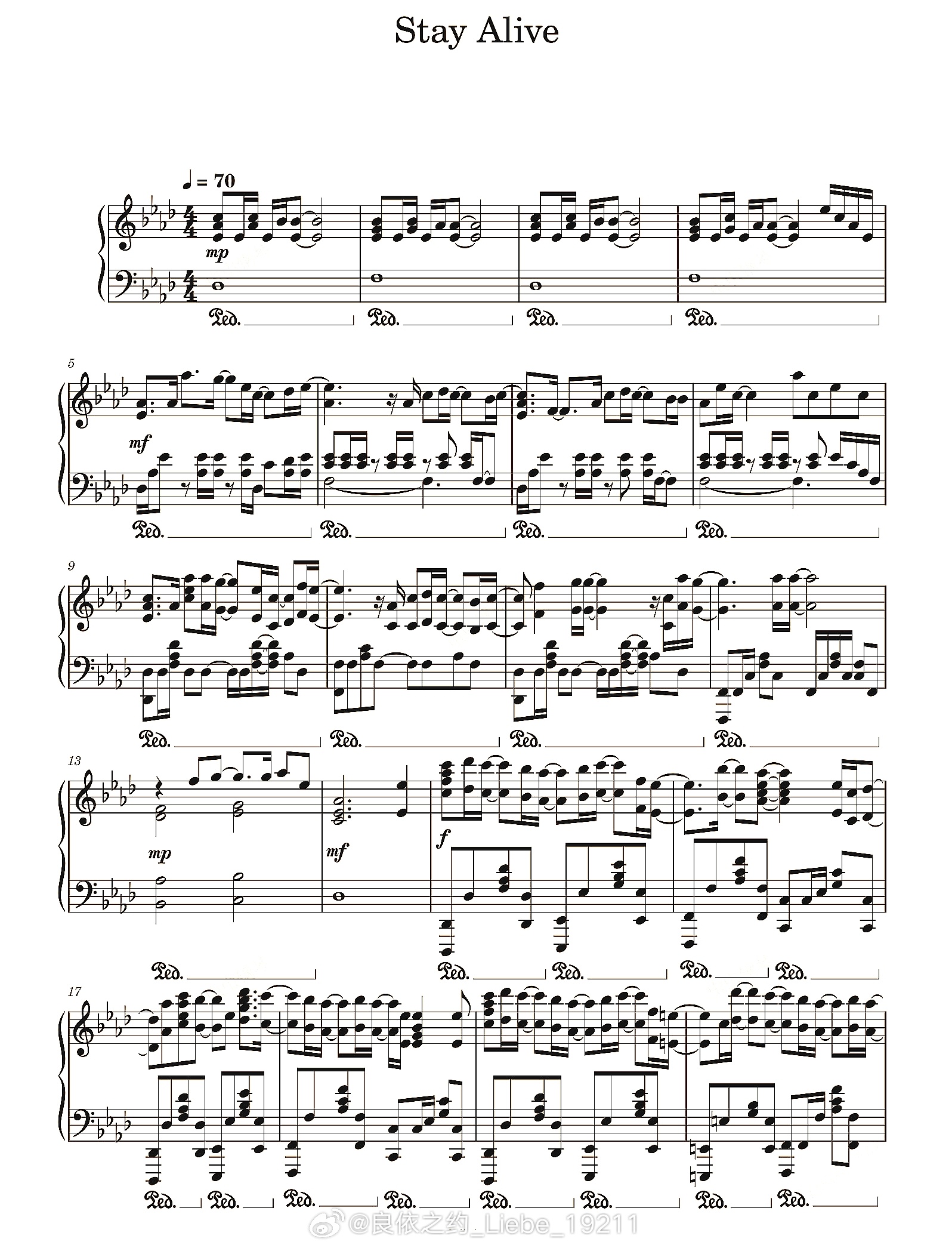 钢琴谱：《Stay Alive》Re0 ED2，Ab调，高桥李依作曲；钢琴 钢琴