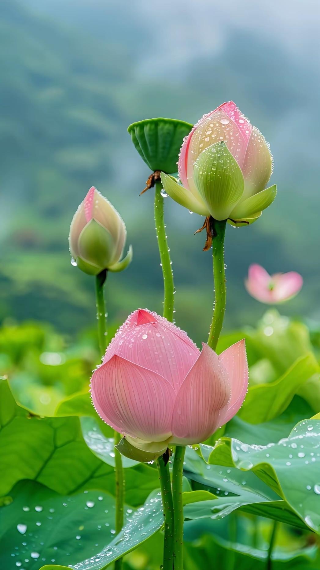 蝶舞醉清风；
诚邀上联
 上联；浅荷摇碧漪；

（题图来自网络）