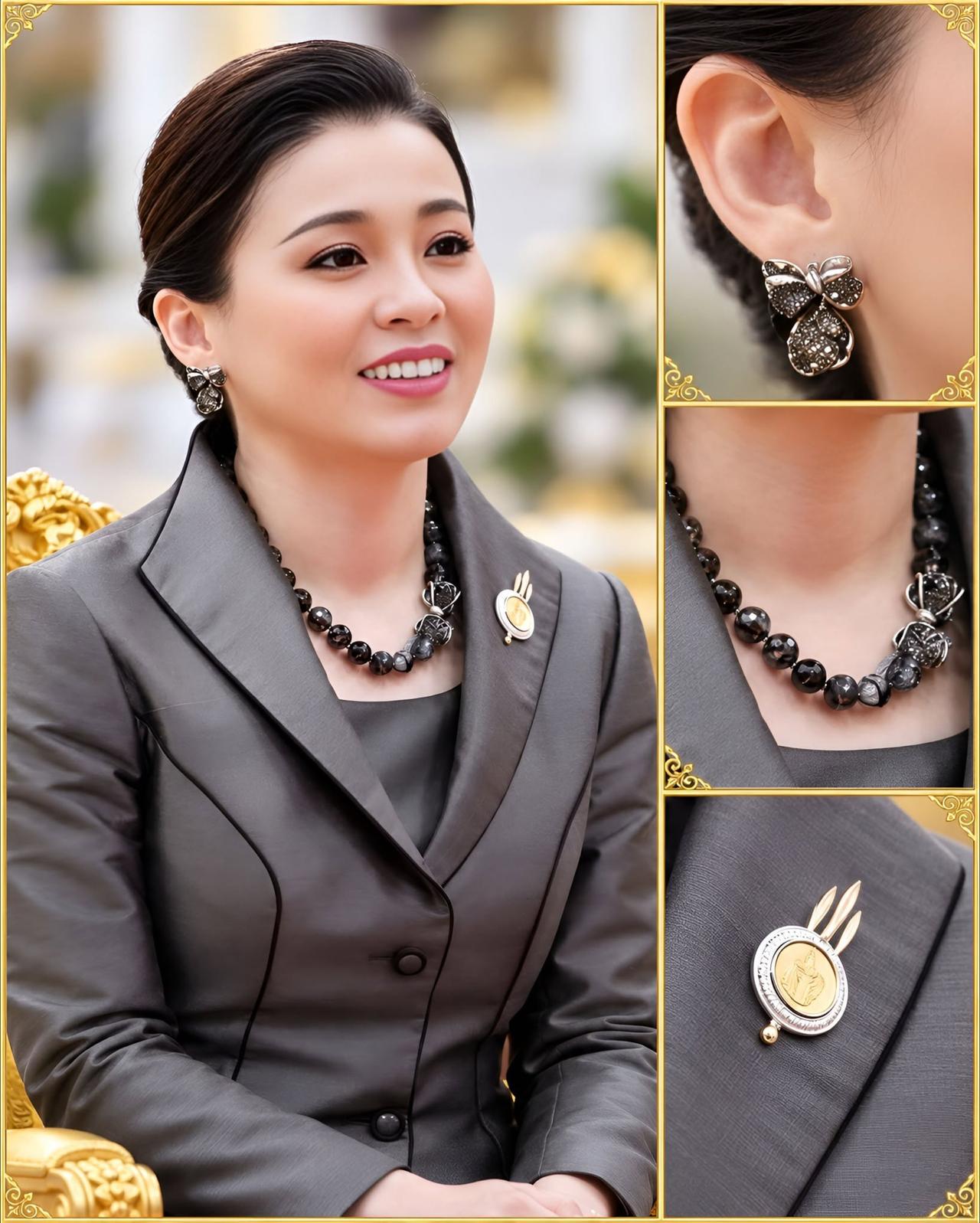 苏提达王后笑靥如花，颜值简直无可挑剔
苏提达王后穿深灰裙子太好看了！灰色调高级又