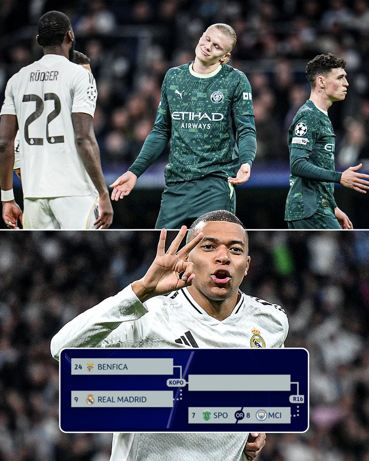 如果皇家马德里击败本菲卡，他们有可能在16强赛中抽到曼城 