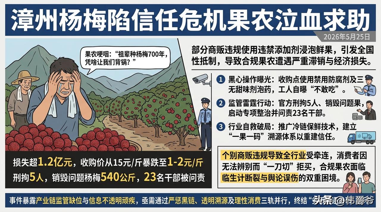 福建漳州杨梅因部分收购商违规使用违禁防腐剂和甜味剂浸泡被曝光，引发全国性市场恐慌