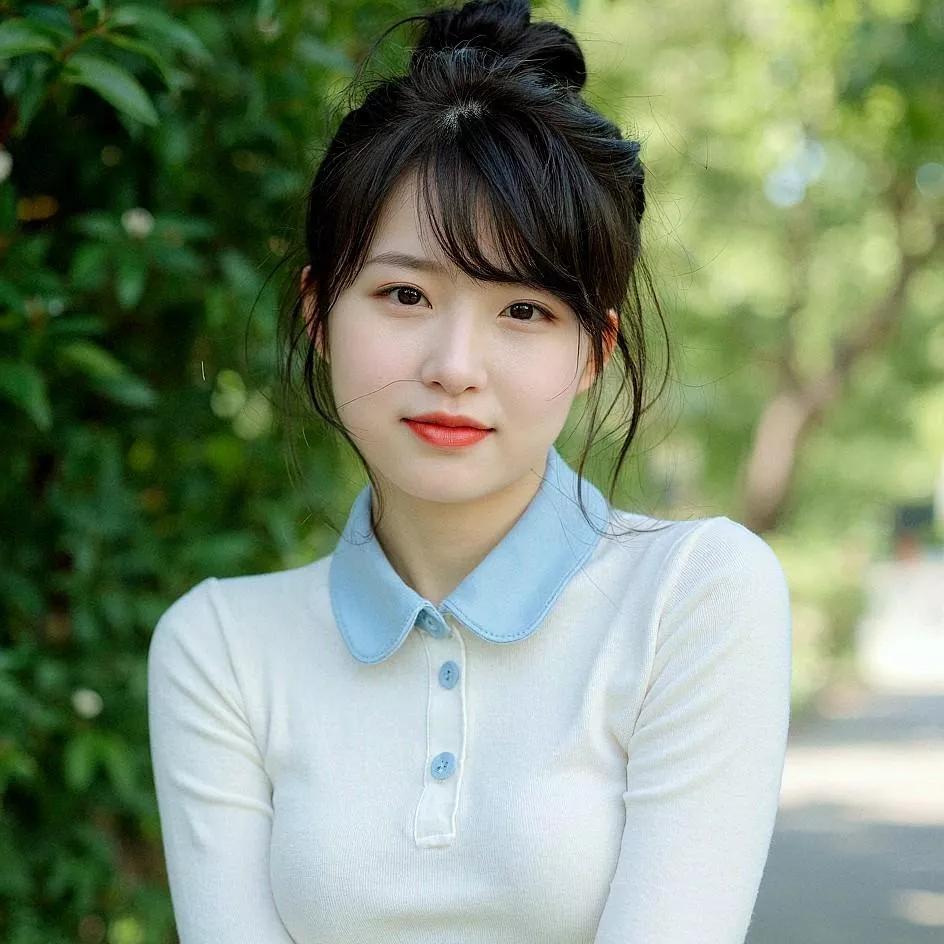 阳光明媚的午后，清新甜美的少女在绿树丛中绽放。自然清新美少女 少女的笑容 阳光白