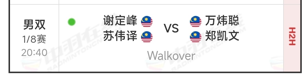 万郑直接walk  over 了…谢苏直接晋级中国羽毛球队2026年羽毛球世锦赛