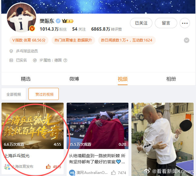 【#樊振东点赞上海乒乓#】3月31日，发布了一条宣传片，其中和一众上海乒乓好手现