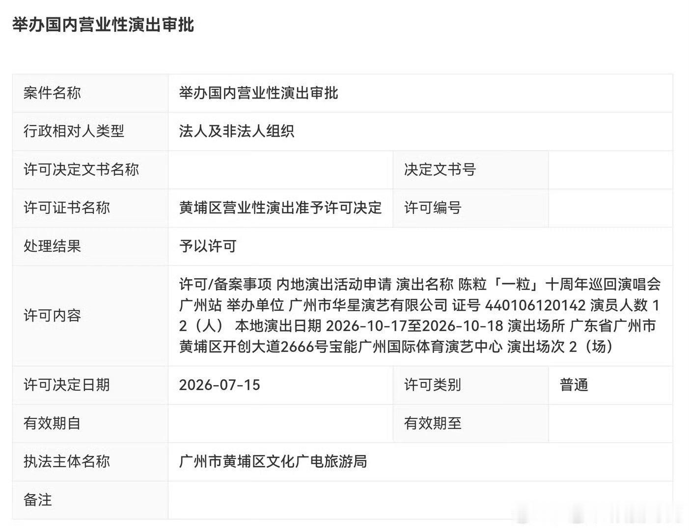 陈粒广州演唱会定档 审批顺利通过✨  微尘为粒，山海赴约。陈粒《一粒》十周年巡回