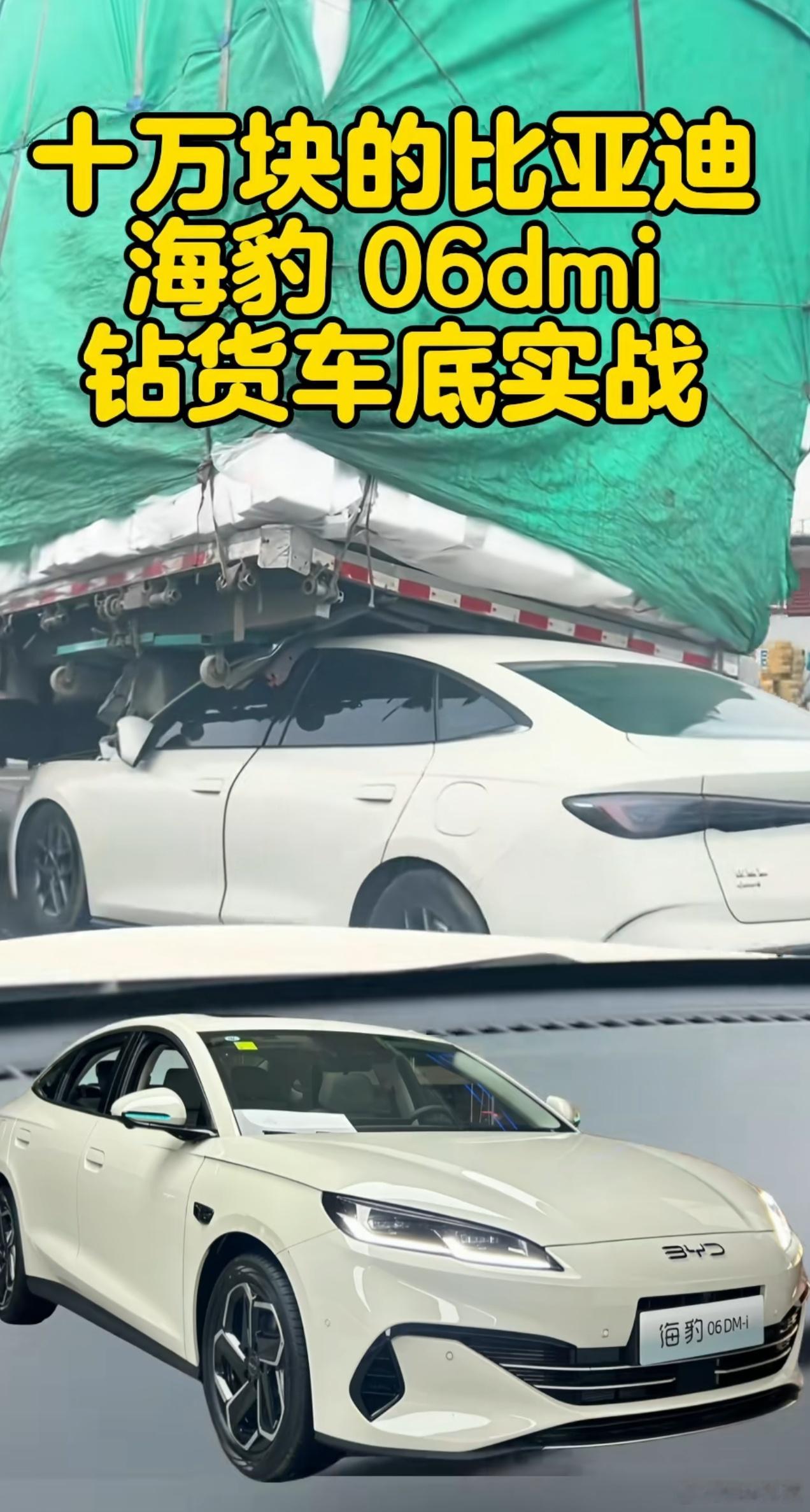 看看迪子的车有多硬吧，海豹06DM-i钻货车直接把货车顶起来了！A柱无弯折，这质