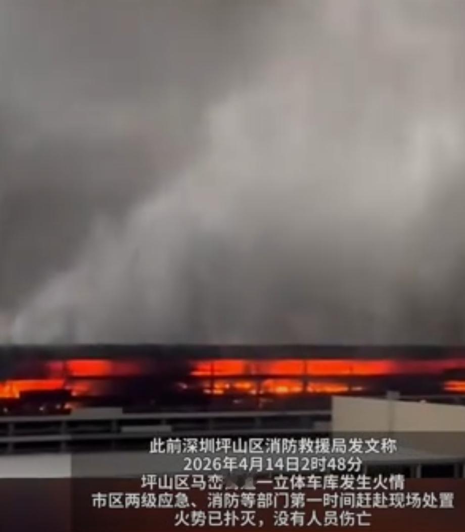 广东深圳比亚迪工厂凌晨突发火灾
4月14日凌晨2时48分，深圳坪山区马峦街道比亚