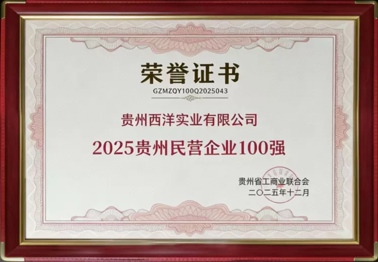 蝉联殊荣丨西洋诺威施再登“贵州民营企业100强”榜单